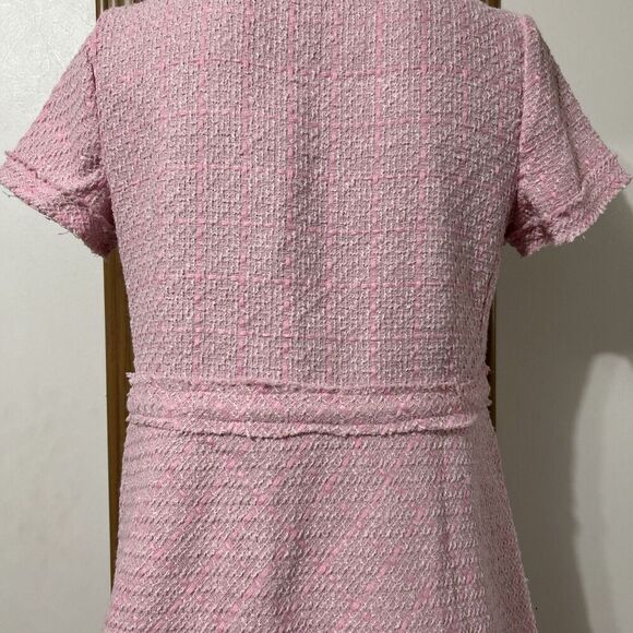 Textured Mini Dress Women’s Medium Pink A-line Buttons Fringe Frayed Faux - Picture 4 of 9